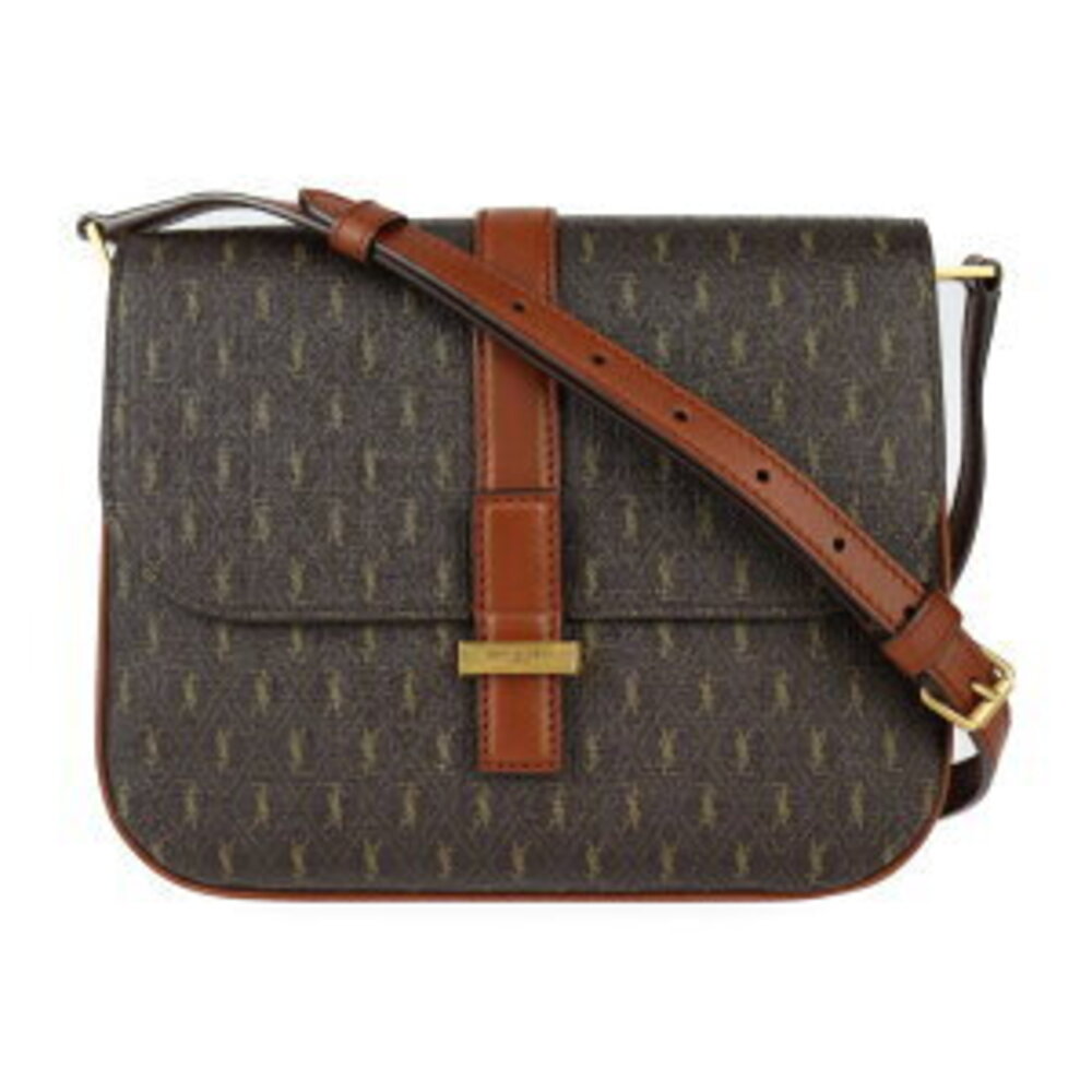 SAINT LAURENT Le Monogram Satchel Shoulder Bag brown leather YSL logo